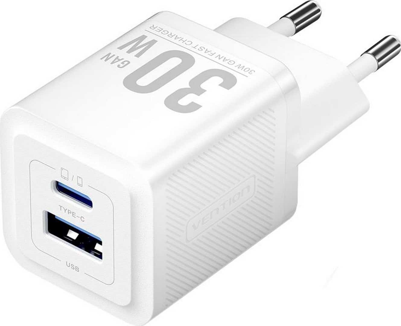 Ładowarka Vention 1x USB-A 1x USB-C 30W biała
