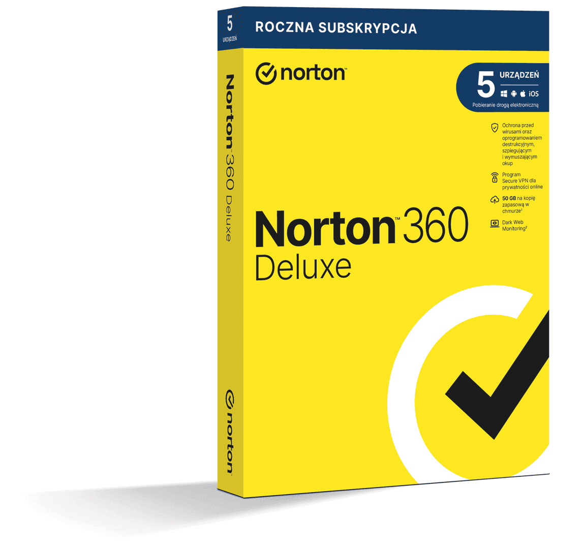 Oprogramowanie antywirusowe Norton 360 Deluxe - 5 urządzeń, 12 miesięcy, wersja elektroniczna