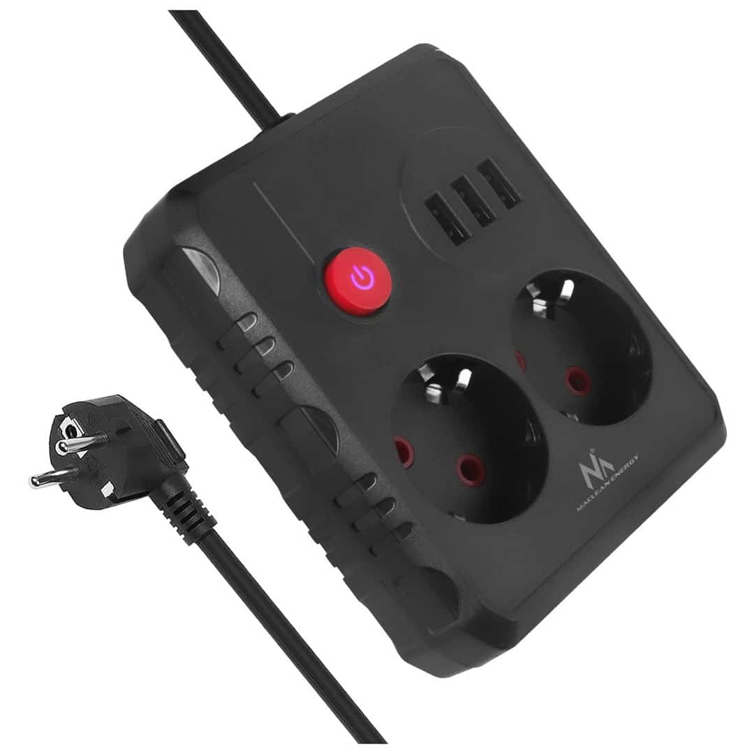 MACLEAN MCE387 B - Listwa zasilająca 2 gniazdą + 3xUSB, 1.5m