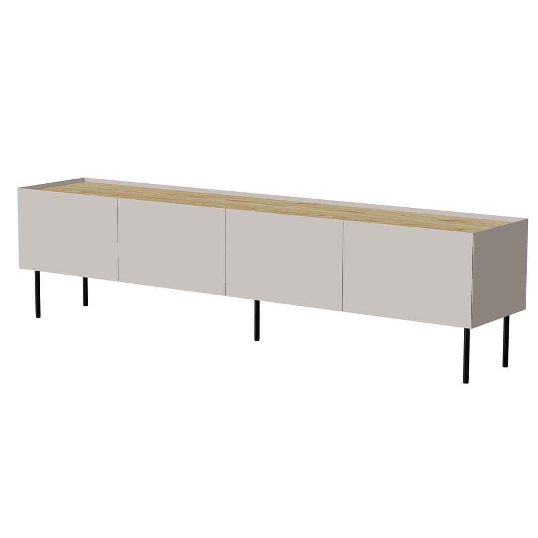 Szafka RTV FELLINI 200x40x52 kaszmir + blat dęb