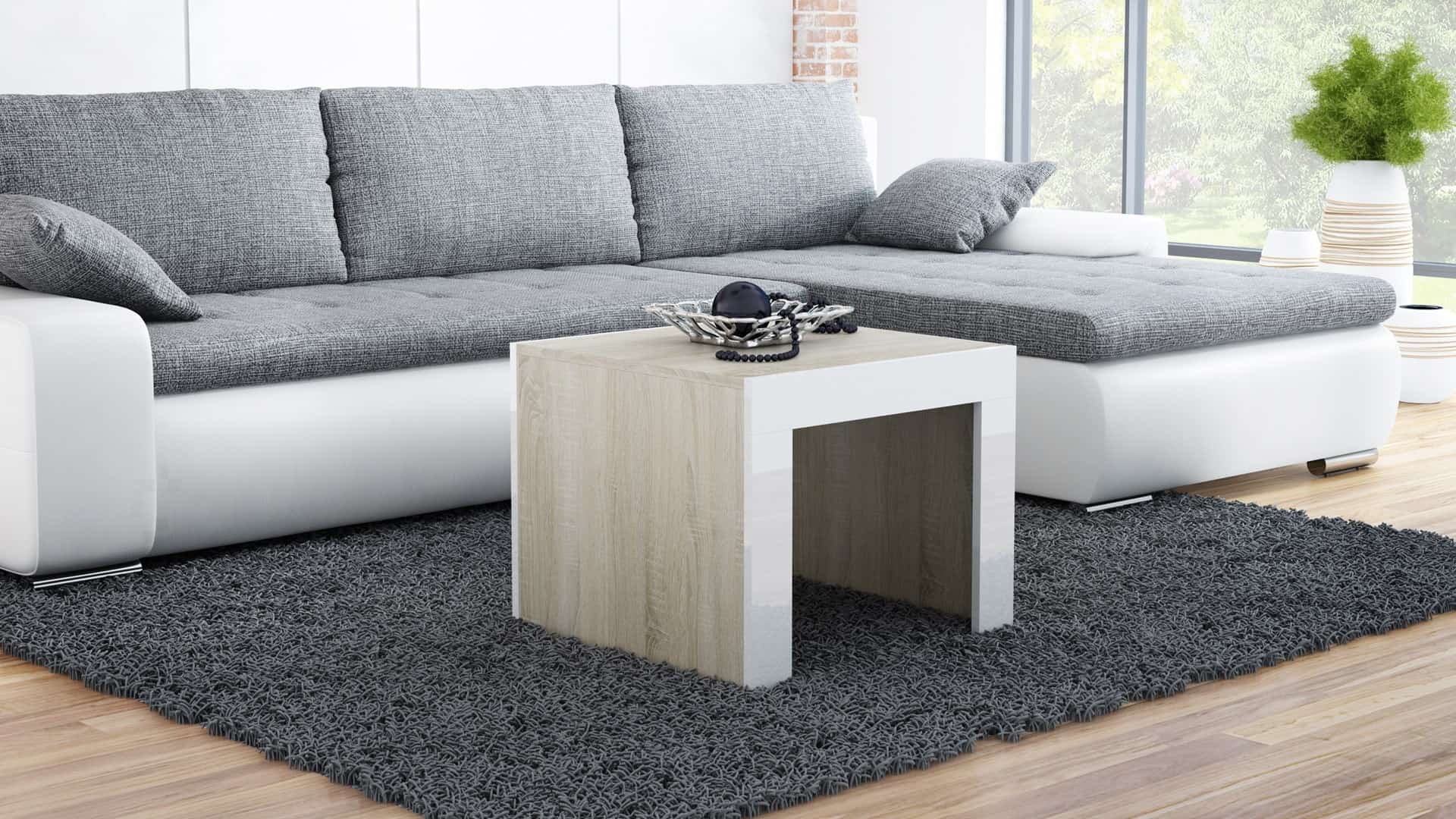 Stolik kawowy TESS 60, sonoma/biały połysk