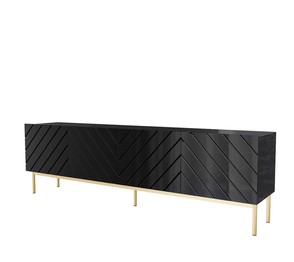 Szafka RTV ABETO 200x42x60 czarny/czarny połysk