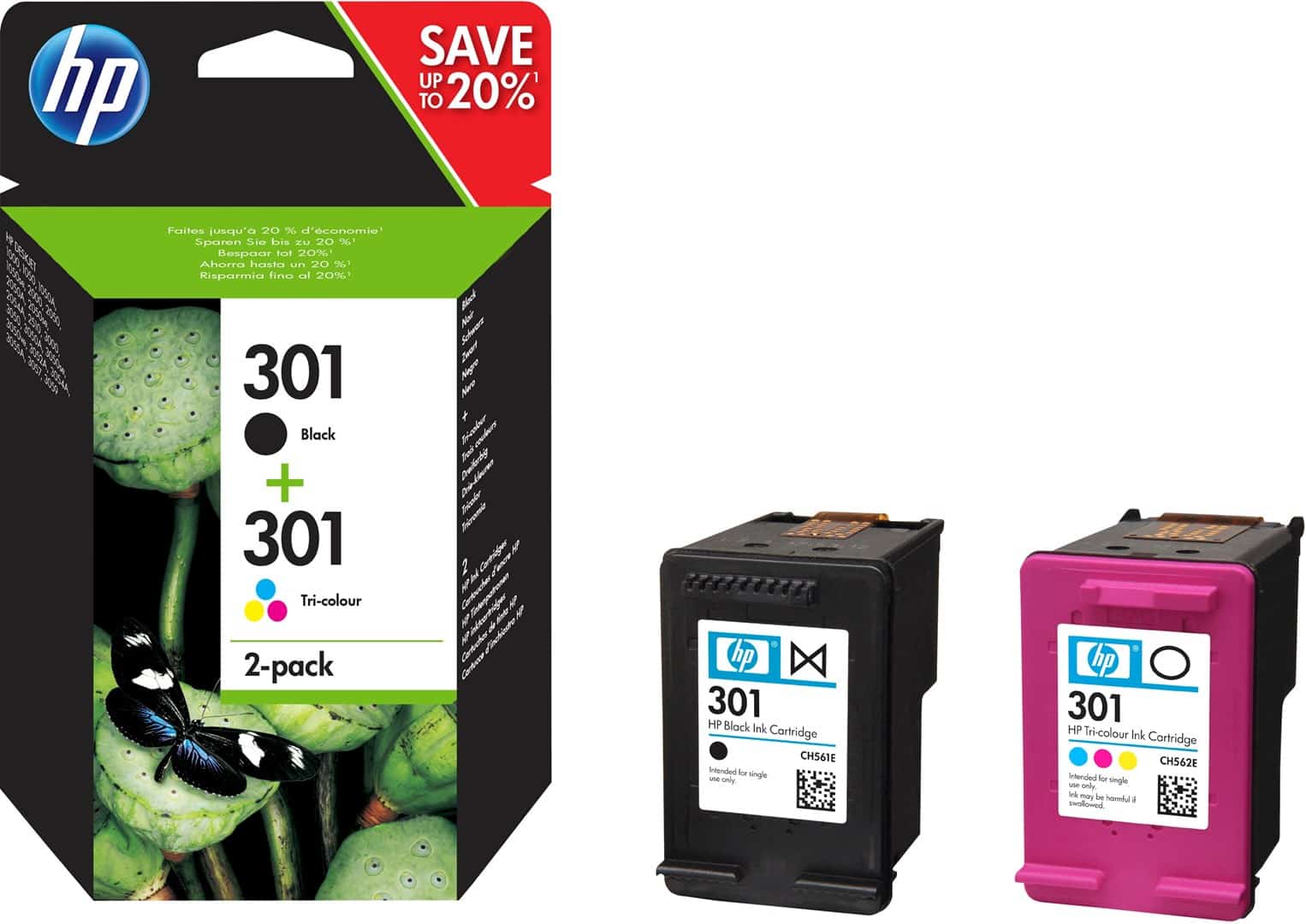 Tusz HP zestaw HP 301+HP 301, zawiera czarny i kolor
