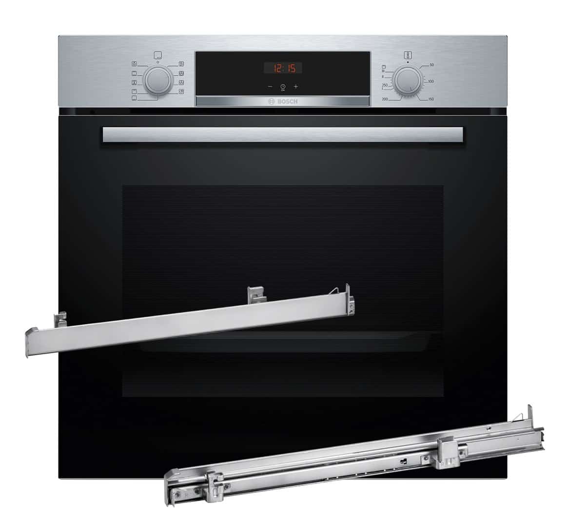 Piekarnik BOSCH HBA514BS3 + Prowadnice teleskopowe 1 poziomowe BOSCH HEZ538000