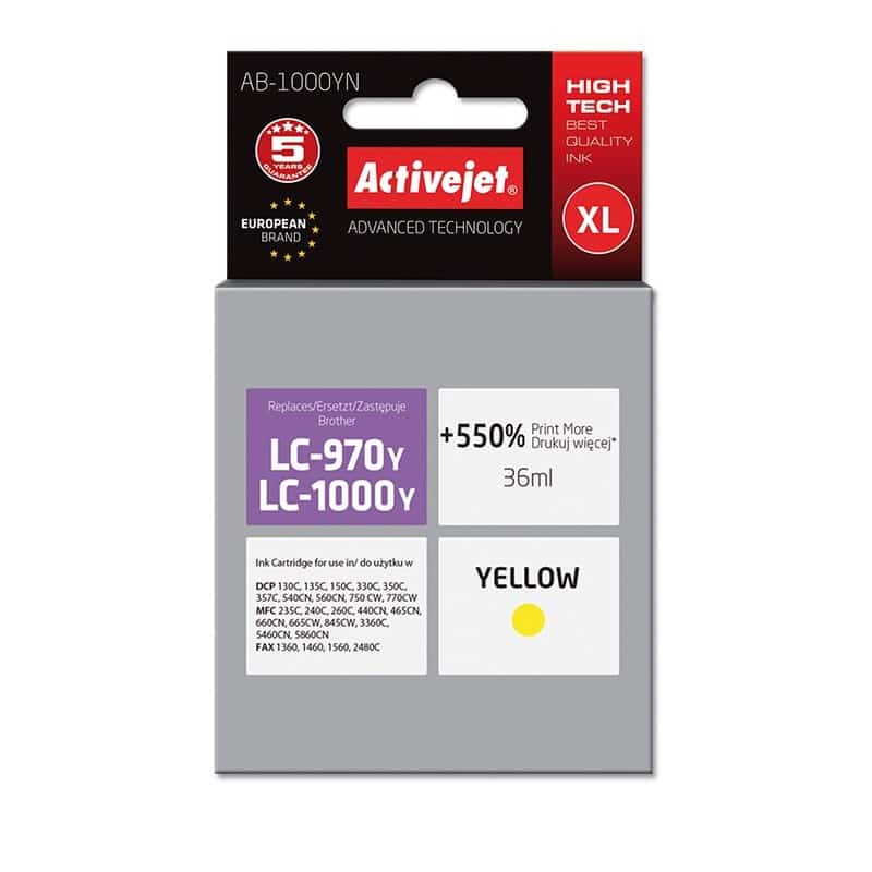 Activejet AB-1000YN Tusz 35ml, Kompatybilny z Brother