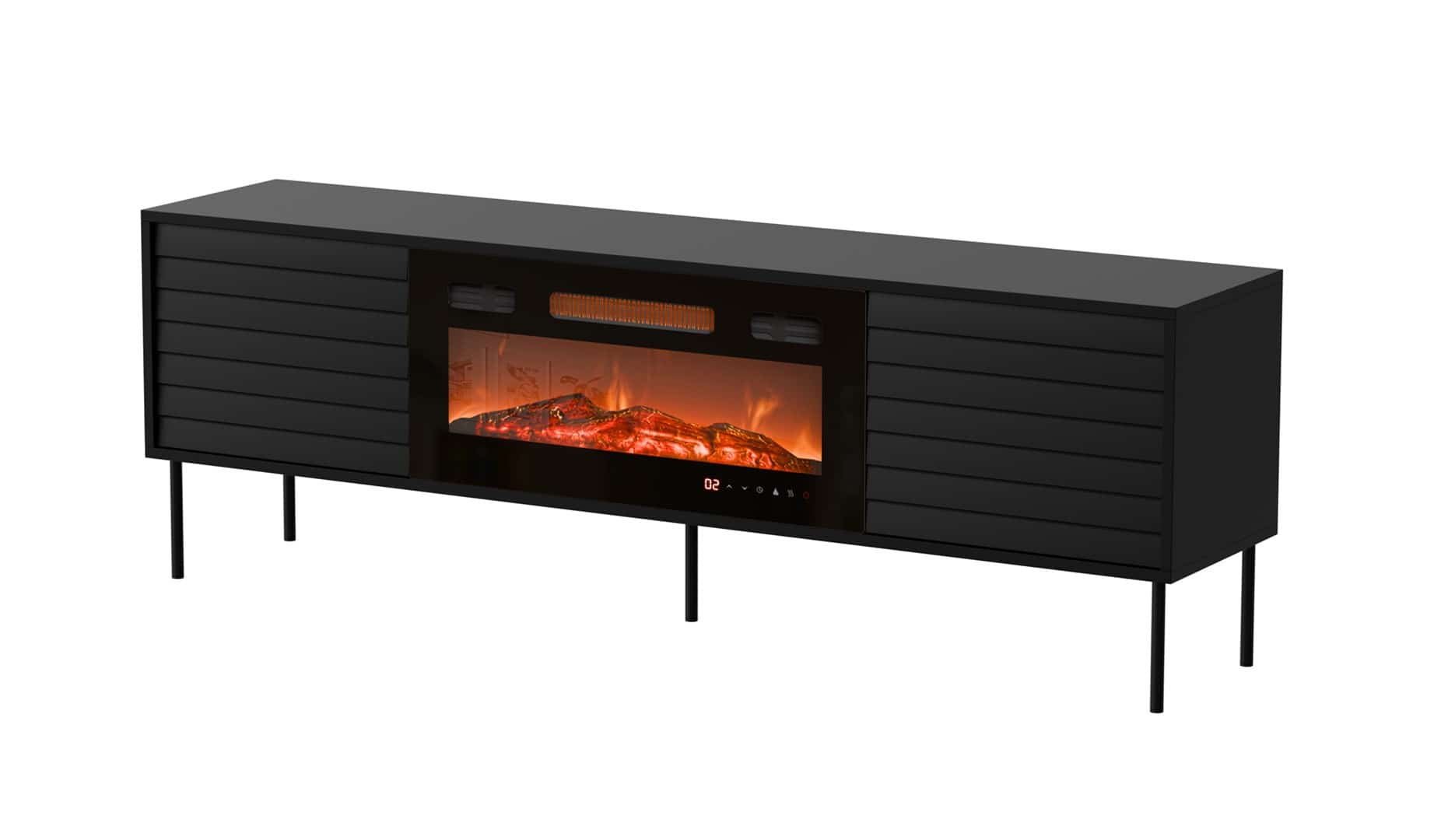 Szafka RTV CORTINA 180x40x60 czarny + kominek