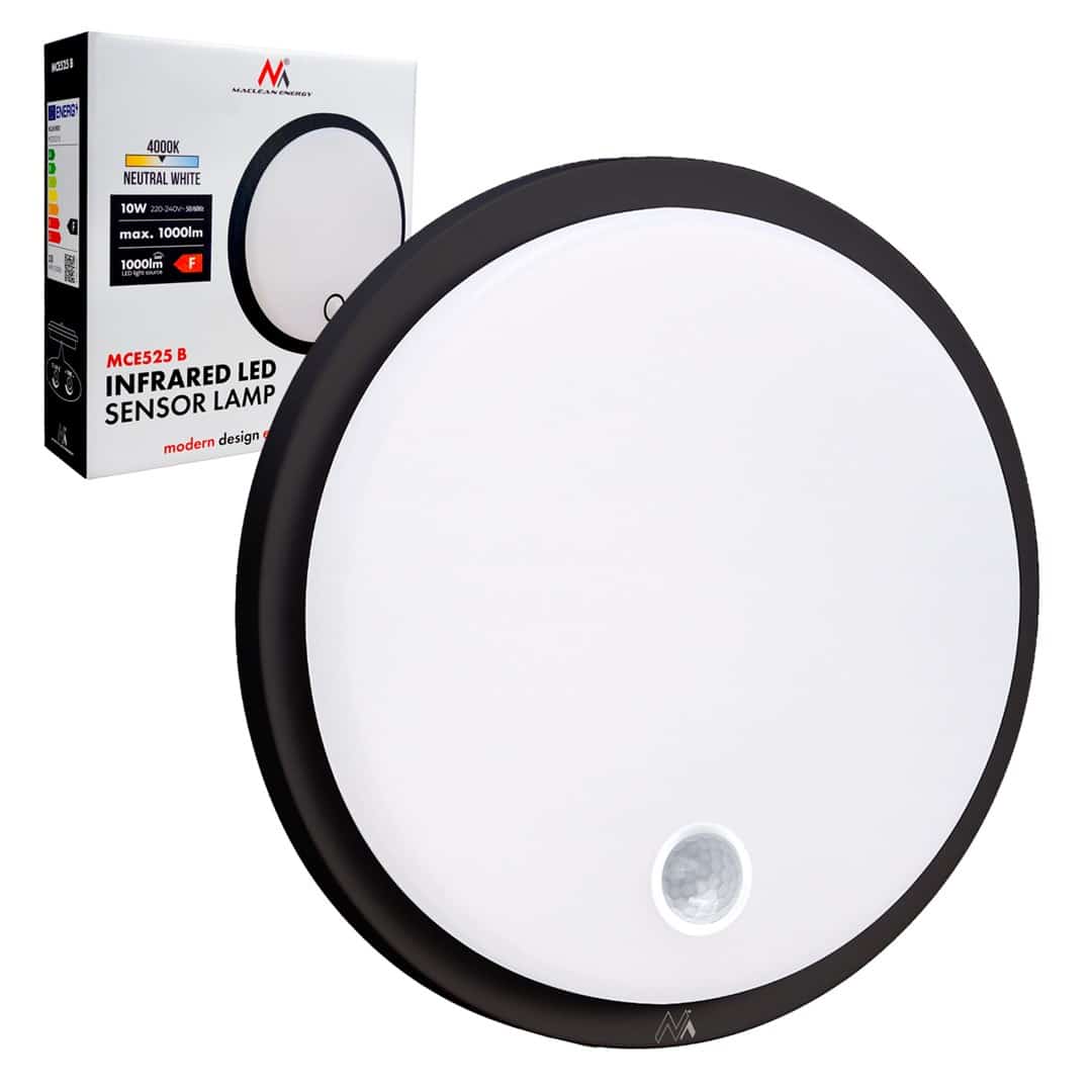 MACLEAN LAMPA LED Z CZUJNIKIEM RUCHU, 10W, IP65, CZARNY