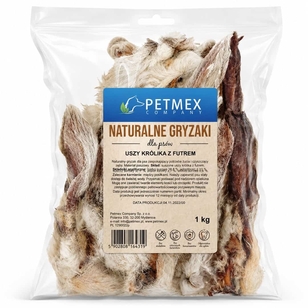 PETMEX Uszy Królika z futrem 1kg