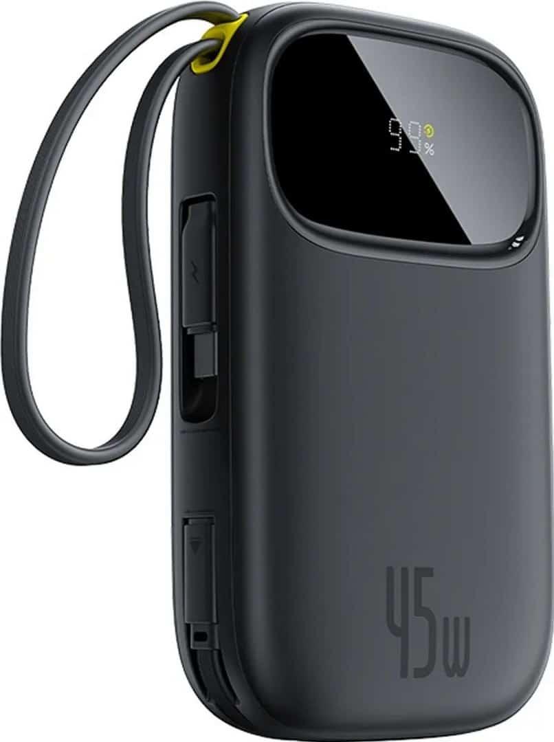Powerbank Baseus EnerFill FC31 QPow3 20000mAh 22.5W z wyświetlaczem cyfrowym i 2 wbudowanymi kablami (USB-C + Lightning) - czarny