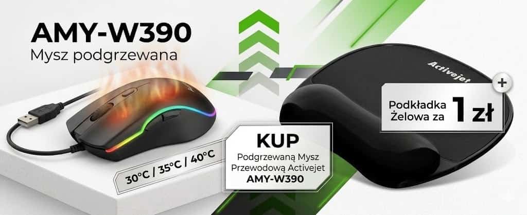 Activejet mysz Podgrzewana AMY-W390 + za 1 zł Activejet podkładka pod mysz czarna żelowa za 1 zł