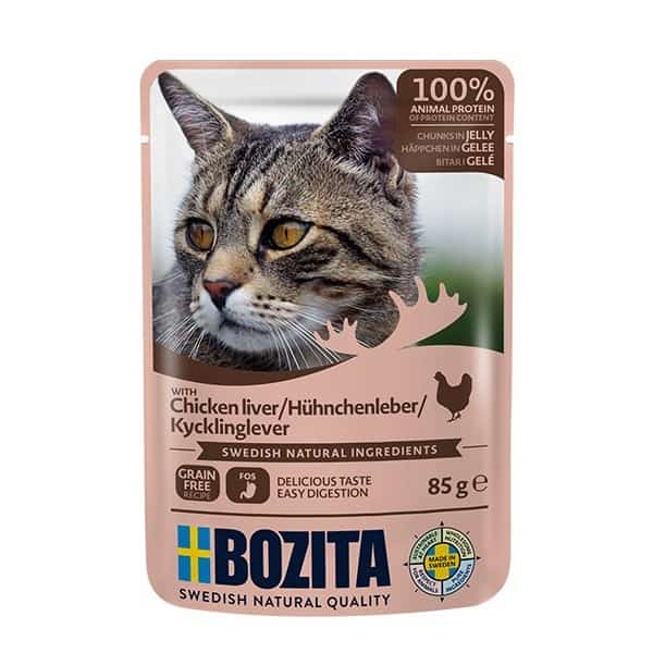 BOZITA Mięsne kawałki w galarecie z wątróbką z kurczaka - saszetka dla kota - 85g