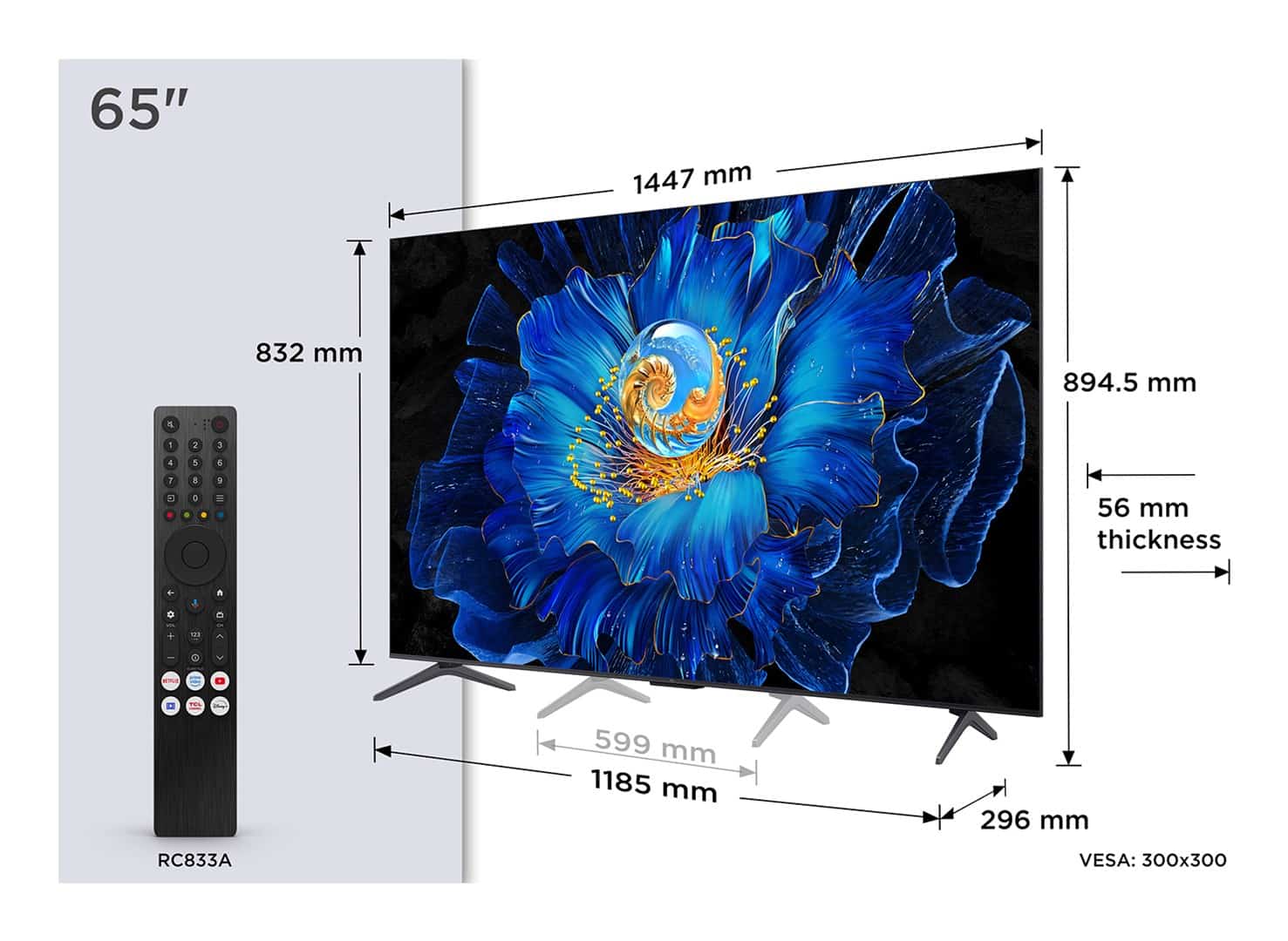 Telewizor TCL 65C6KS QD-Mini LED 65" 4K Ultra HD Google TV Dolby Atmos DVB-T2 Metaliczny (OUTLET)
