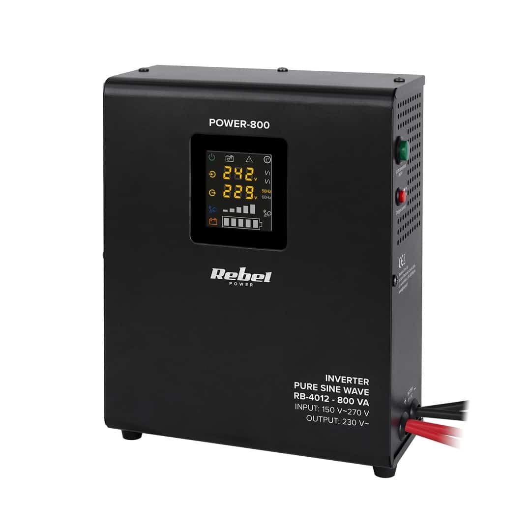 Zasilacz UPS Rebel POWER-800 - 800VA/500W, czysta sinusoida, ładowanie 12V