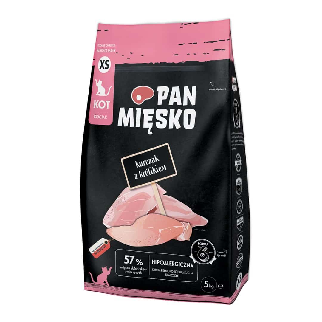 Karma sucha dla kociąt Pan Mięsko Kurczak z królikiem, chrupki XS, 5 kg