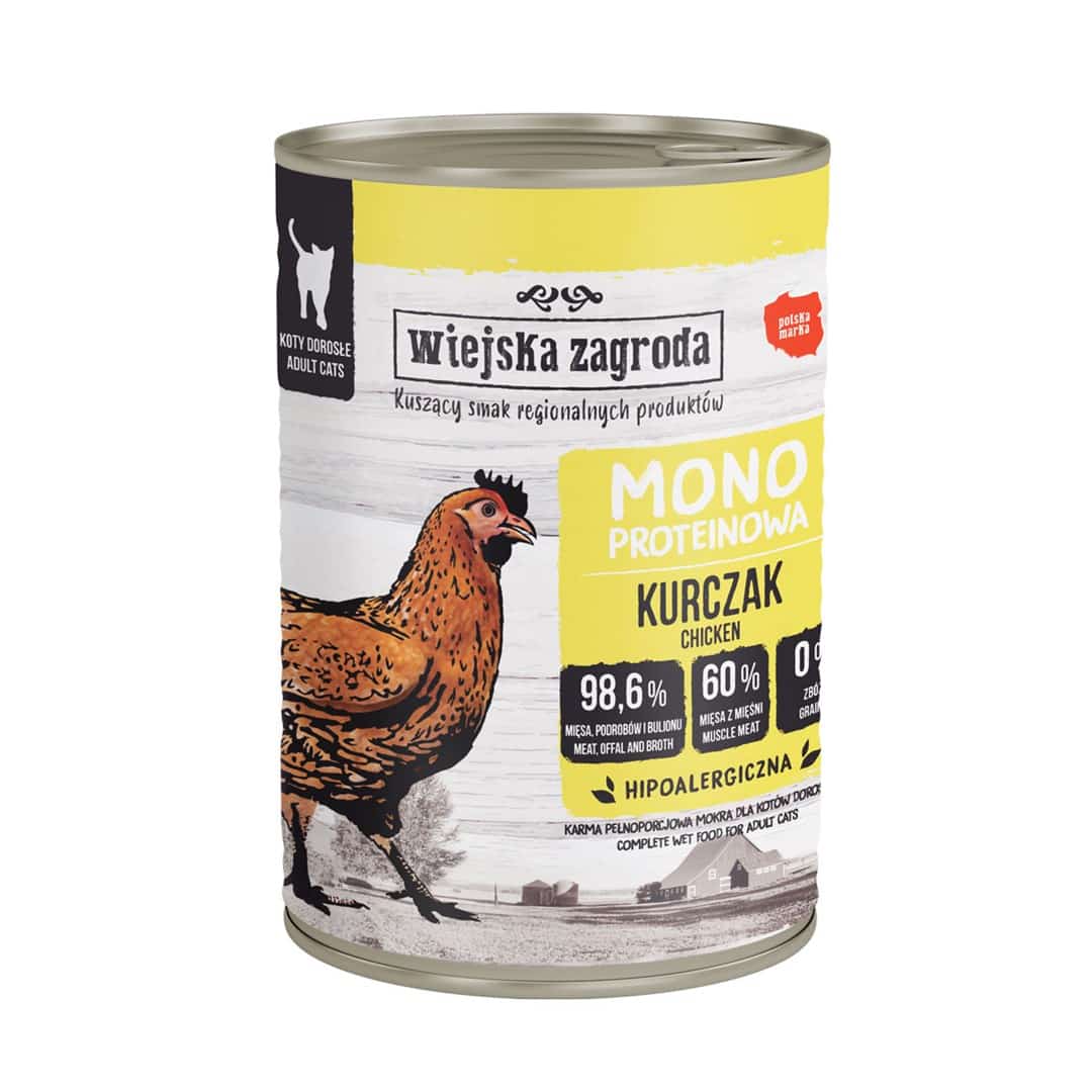 Mokra karma dla kota Wiejska Zagroda Monobiałkowa Kurczak (dorosły) 400g