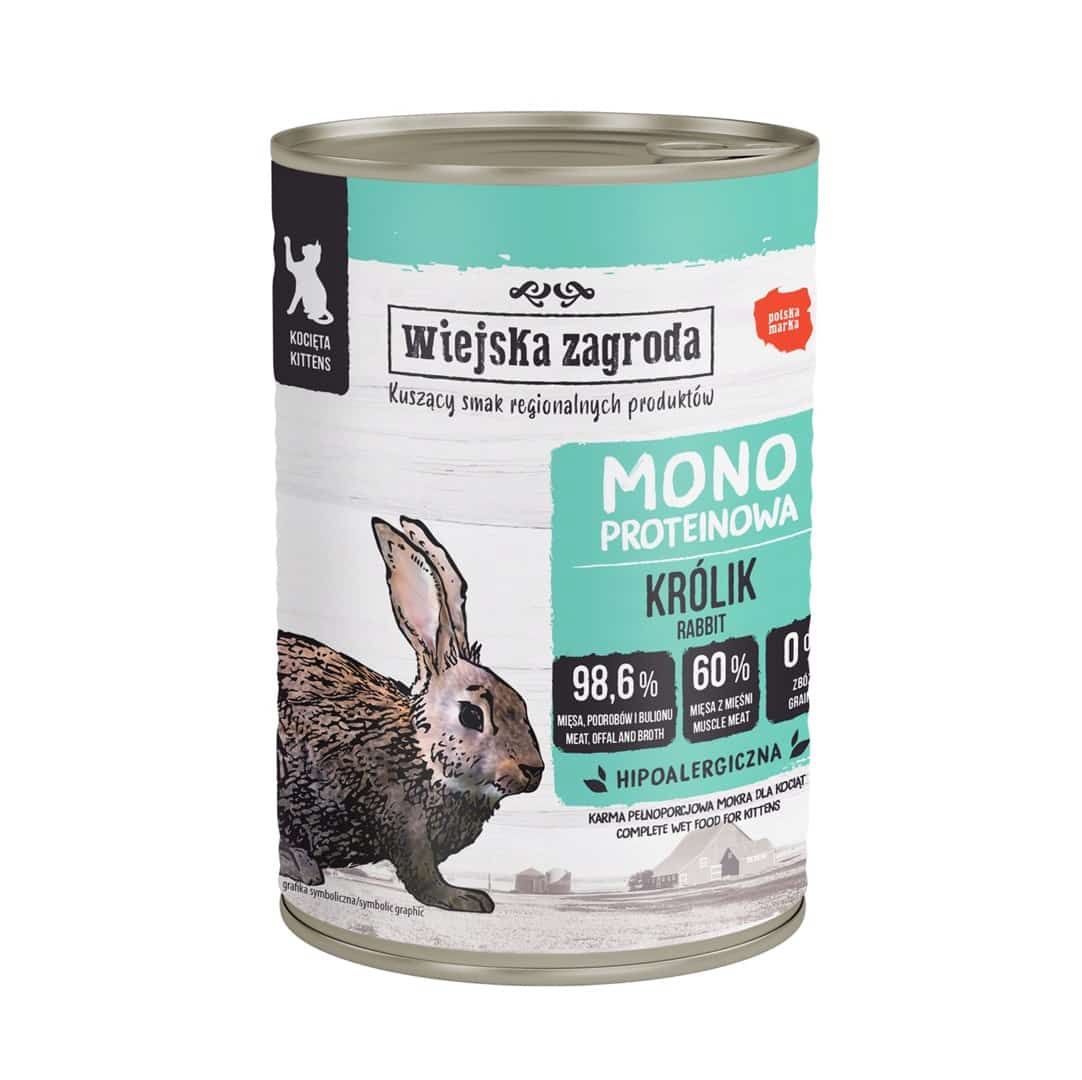 Mokra karma dla kociąt Wiejska Zagroda, monobiałkowa z królikiem, 400g