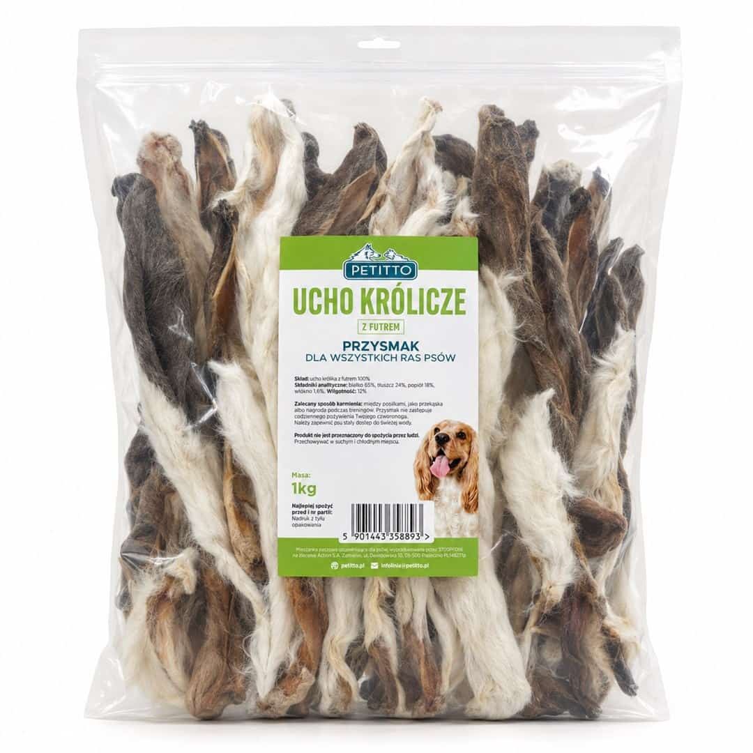 Przysmak dla psa - ucho królicze z futrem, 1 kg
