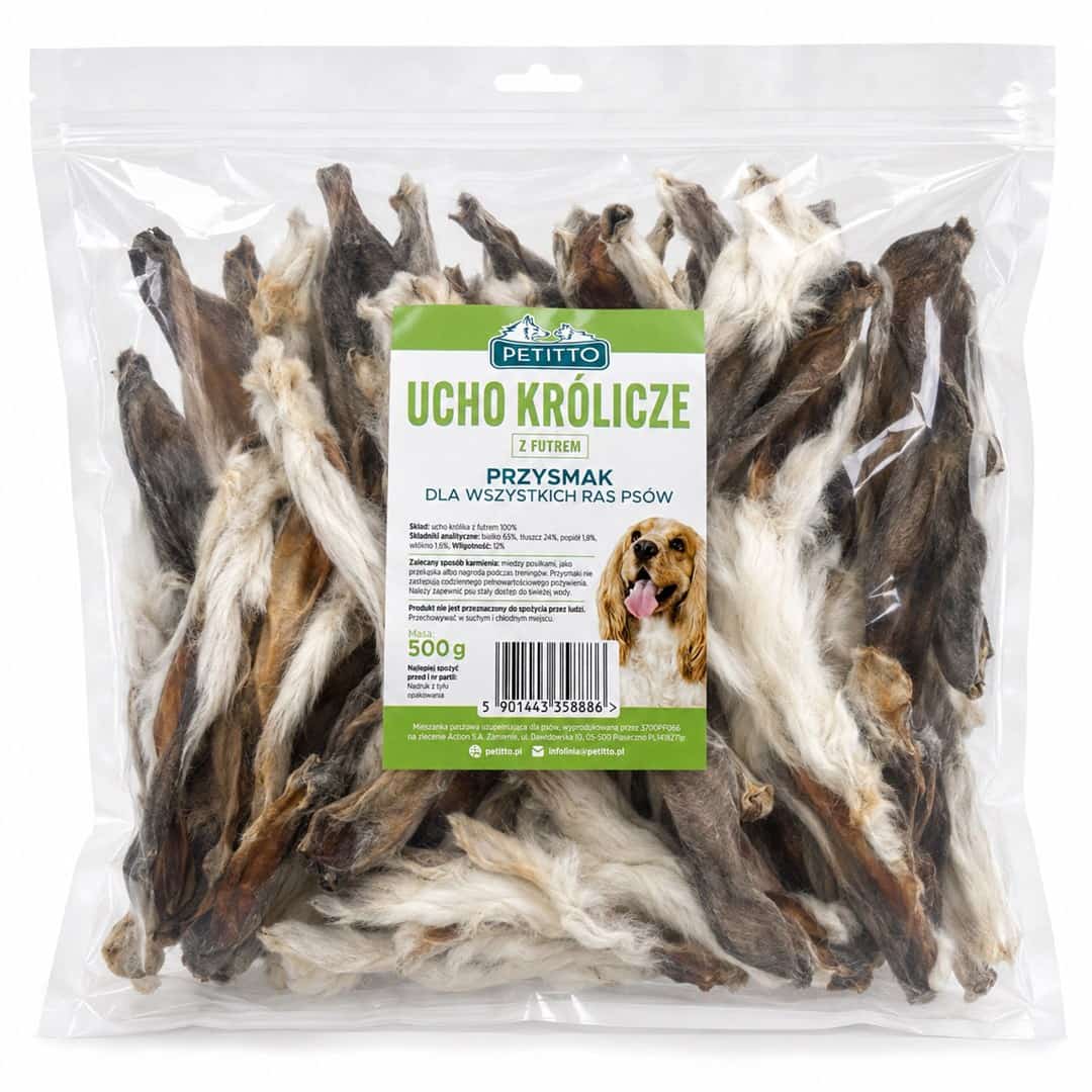 Przysmak dla psa - ucho królicze z futrem PETITTO, 500 g