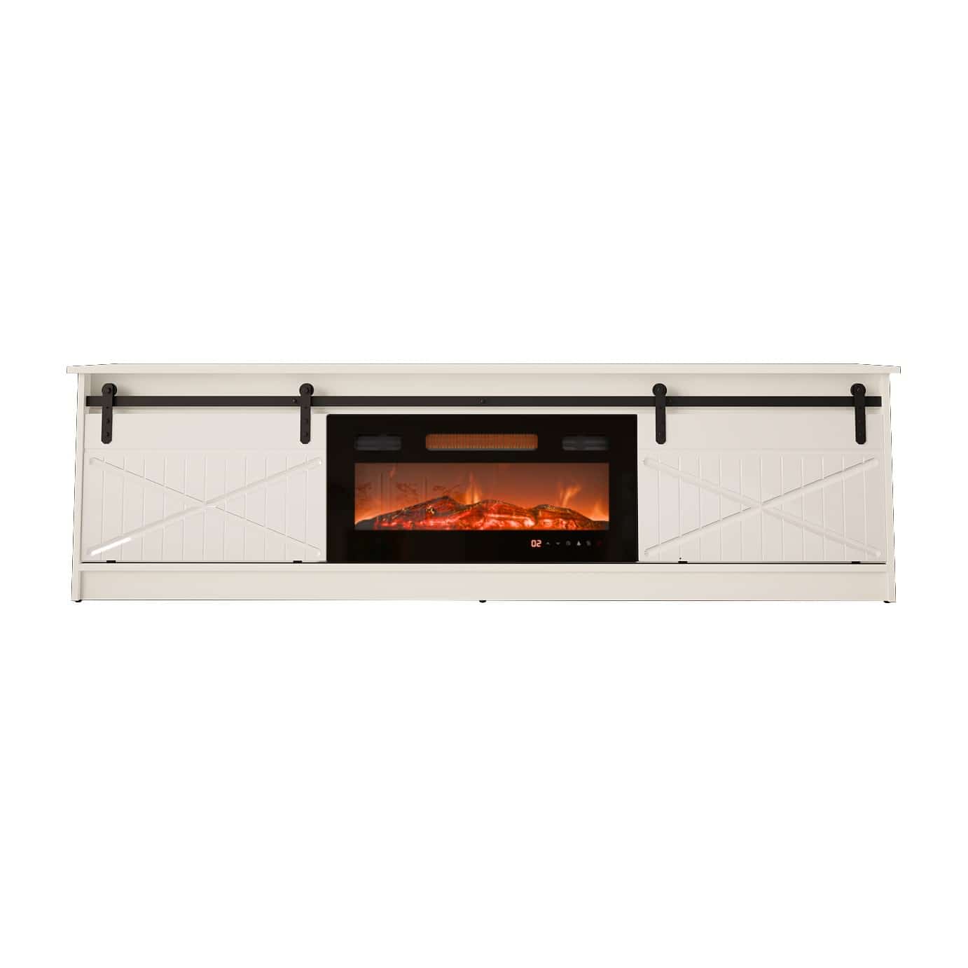 Szafka RTV GRANERO z kominkiem 200x56,7x35 cm, biała/biały połysk