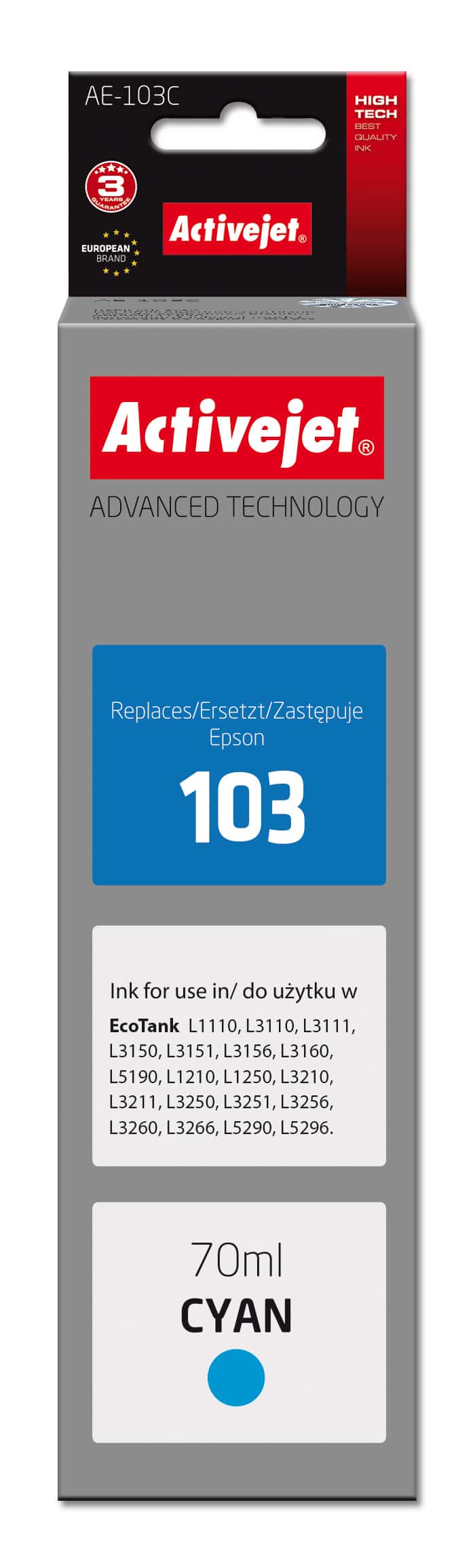 Tusz Activejet AE-103C, 70 ml, niebieski (do drukarek Epson)