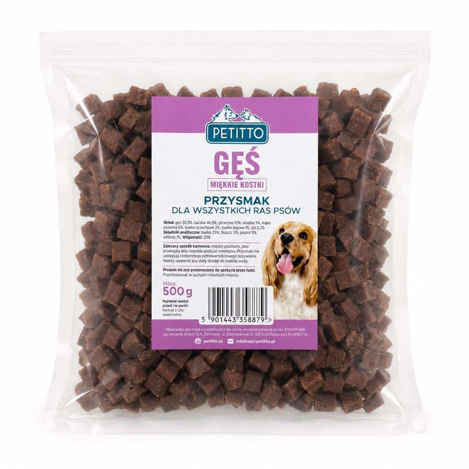 Petitto - Wapienne kostki z gęsią dla psa, 500g