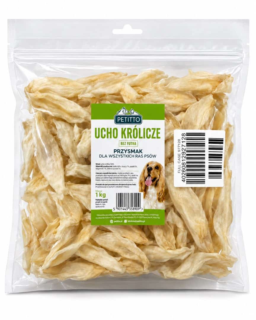 Przysmak dla psa - ucho królicze bez futra, 1 kg