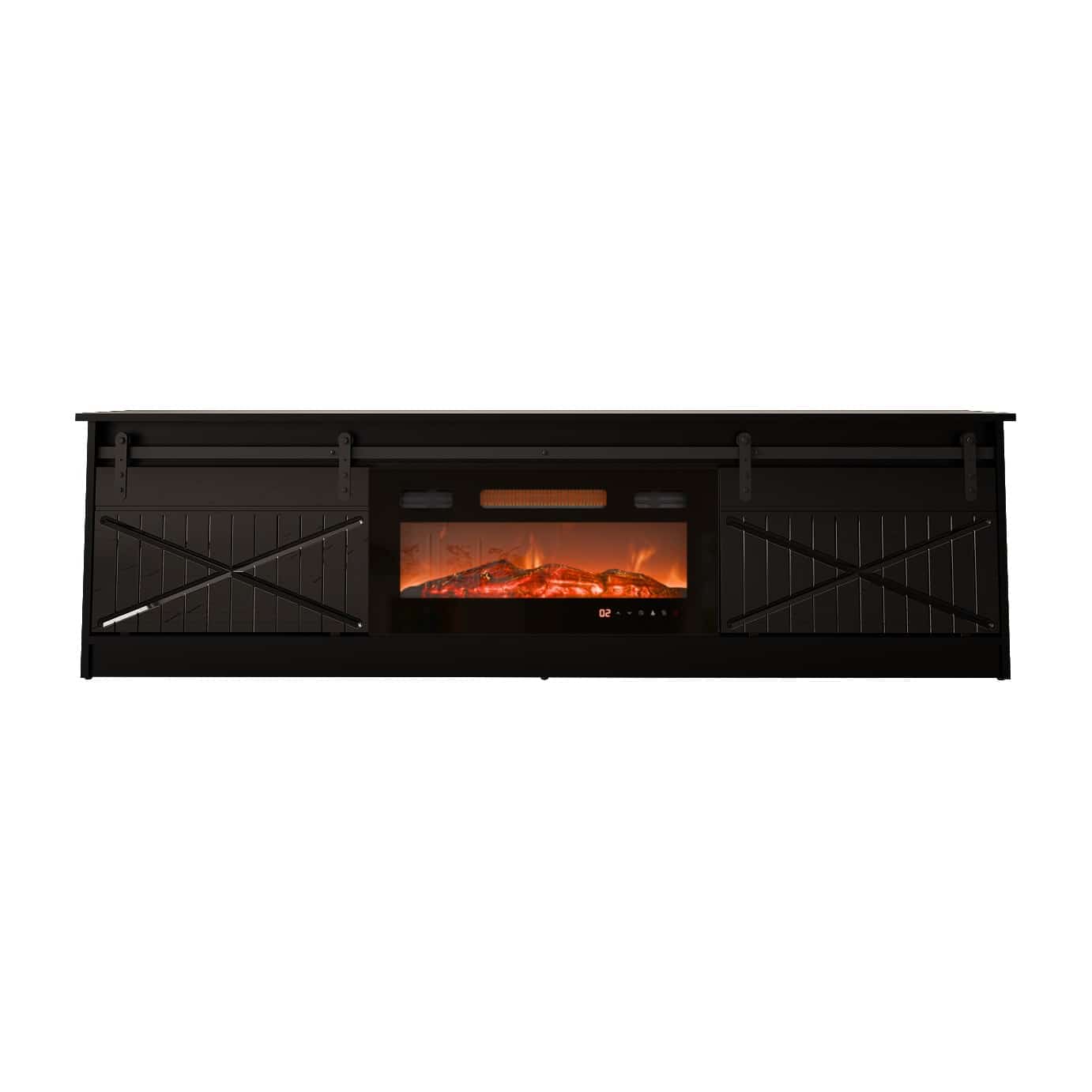 Szafka RTV GRANERO+ z kominkiem, 200x56,7x35 cm, czarna