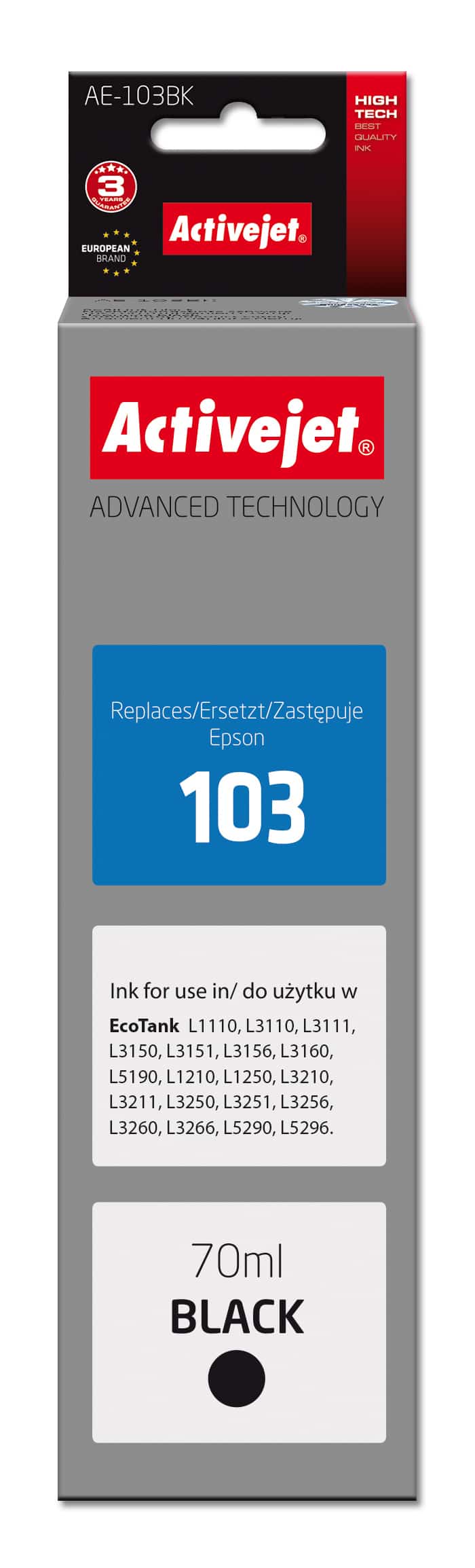 Tusz Activejet AE-103Bk, 70 ml, czarny (do drukarek Epson)